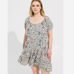 Torrid Size 1X 16-18 Mini Washable Gauze Puff Sleeve Tiered Trapeze Dress